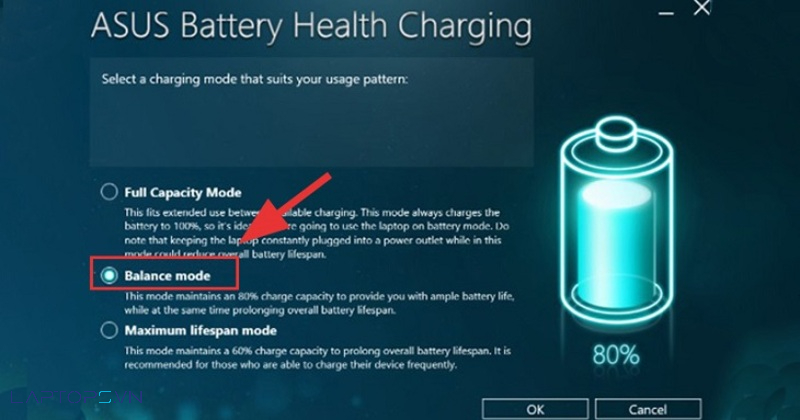 cách cài đặt chế độ sạc pin laptop