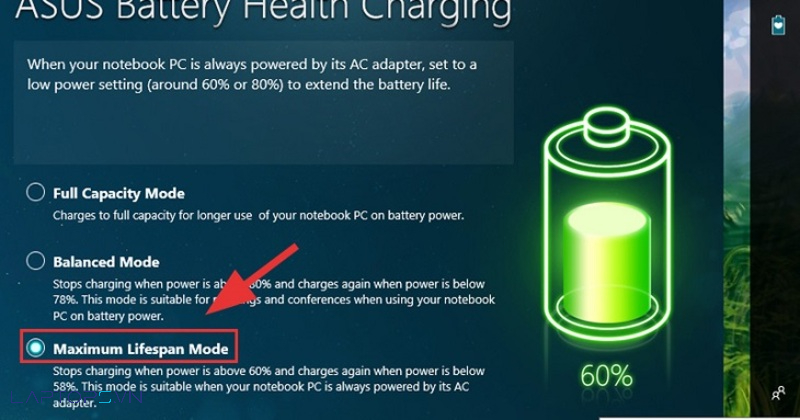 cách cài đặt chế độ sạc pin laptop